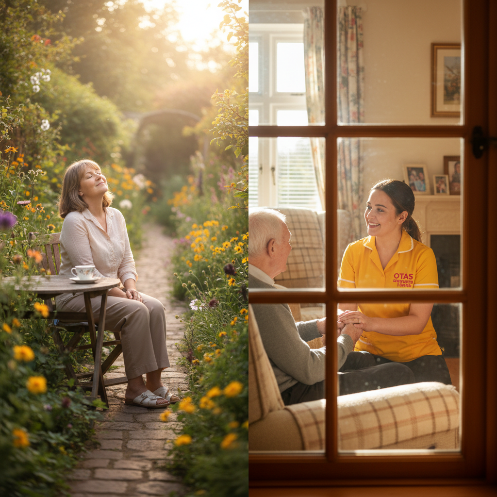 An Otas Supported Living respite carer in Sheerness playing cards with an elderly woman in her home in Kent - providing reliable, companionable respite care while her family carer takes a well-deserved break