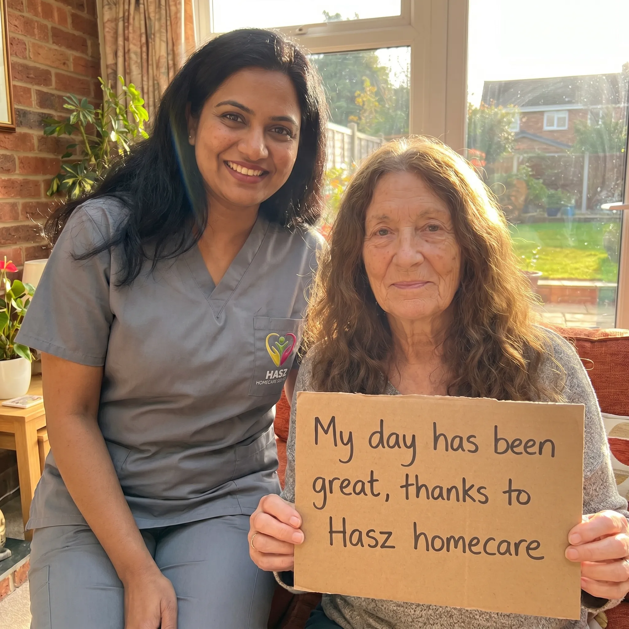 Hasz Homecare Services carer delivering dignified personal care to elderly client at home